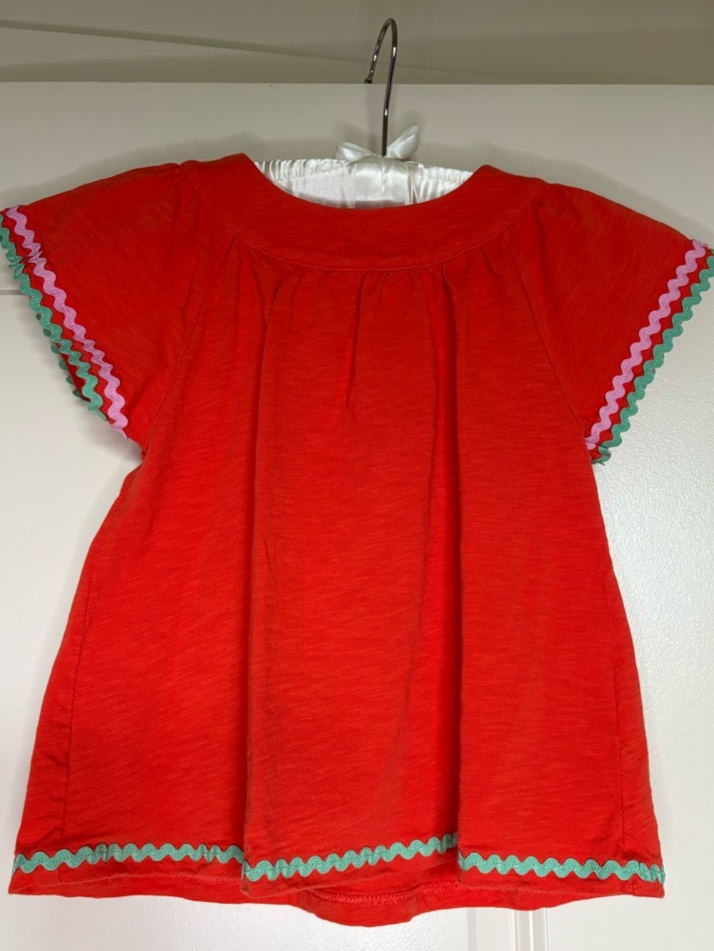 Mini Boden Orange Short-Sleeve Top with Ric Rac Trim Girls Size 6-7
